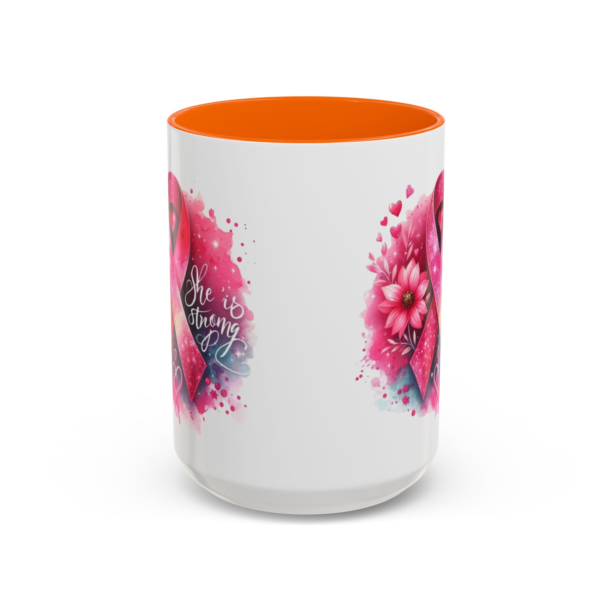 Breast Cancer Awareness Coffee Mug - Inspirational Gift, Motivational Drinkware, Supportive Cup, Pink Ribbon Design, She Is Strong