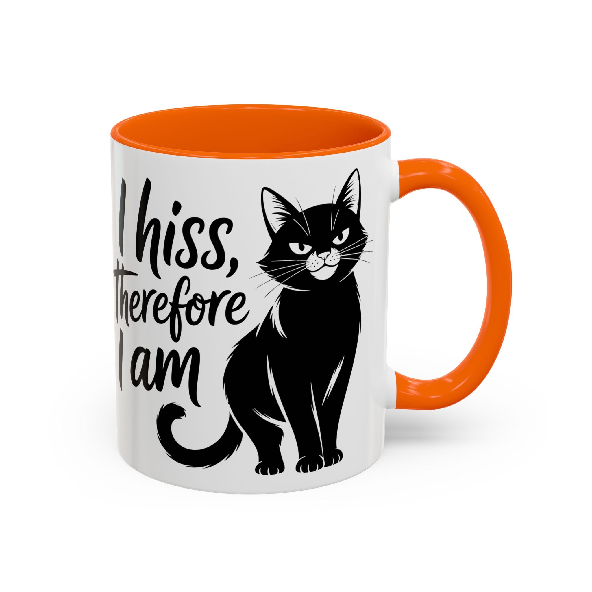 Cat Coffee Mug — "I Hiss Therefore I Am" Black Cat Accent Mug sarcasm attitude