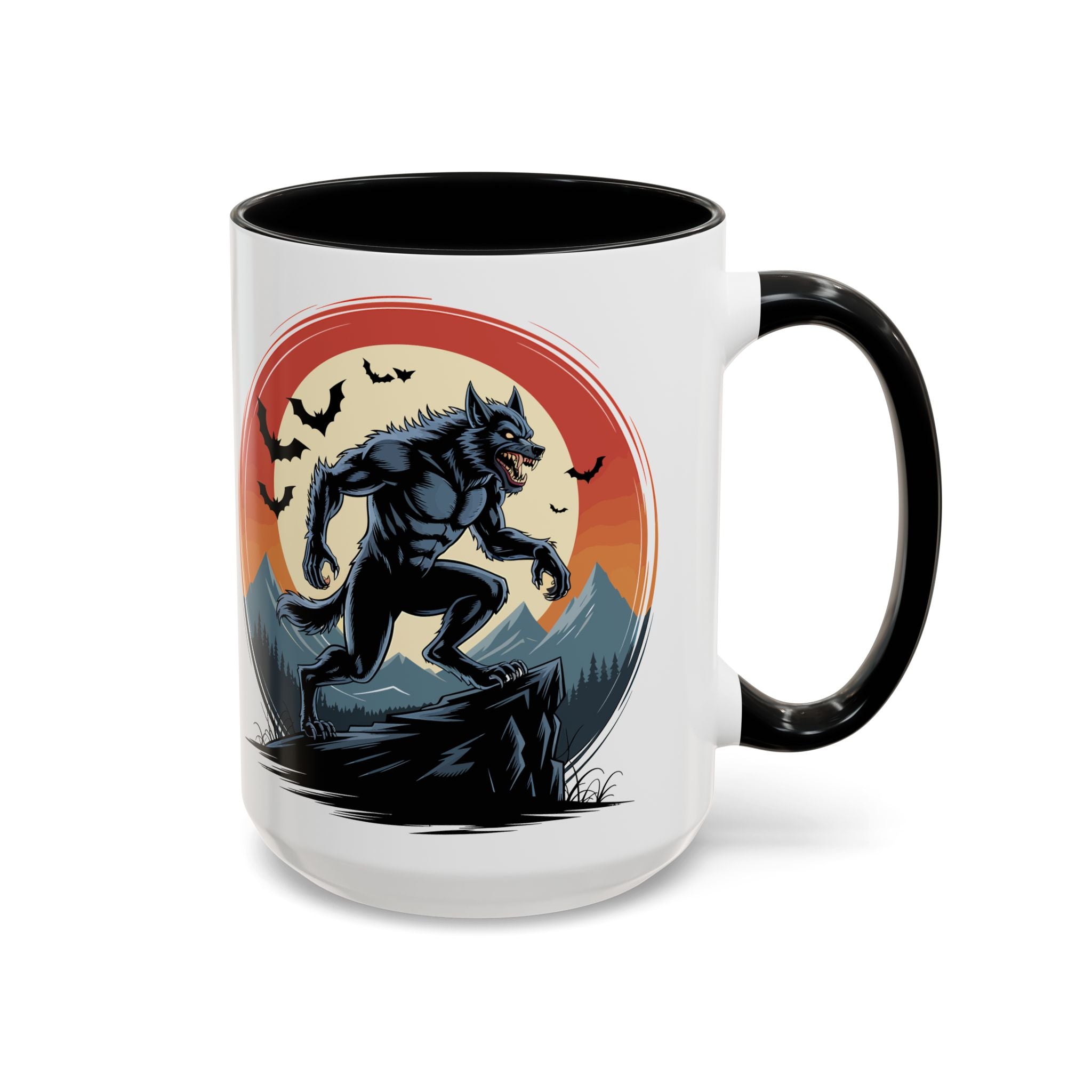 Werewolf Sunset Coffee Mug — Halloween Creature Ceramic Accent Mug (11/15oz) fantasy horror art