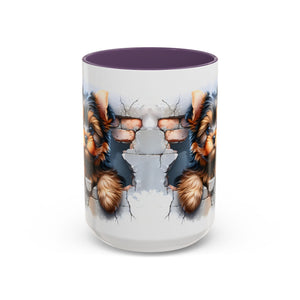 Cute Dog Peeking Coffee Mug, Pet Lover Gift, Yorkshire Terrier Mug, Animal Lover Coffee Cup, Dog-Themed Drinkware, Doggie Mug