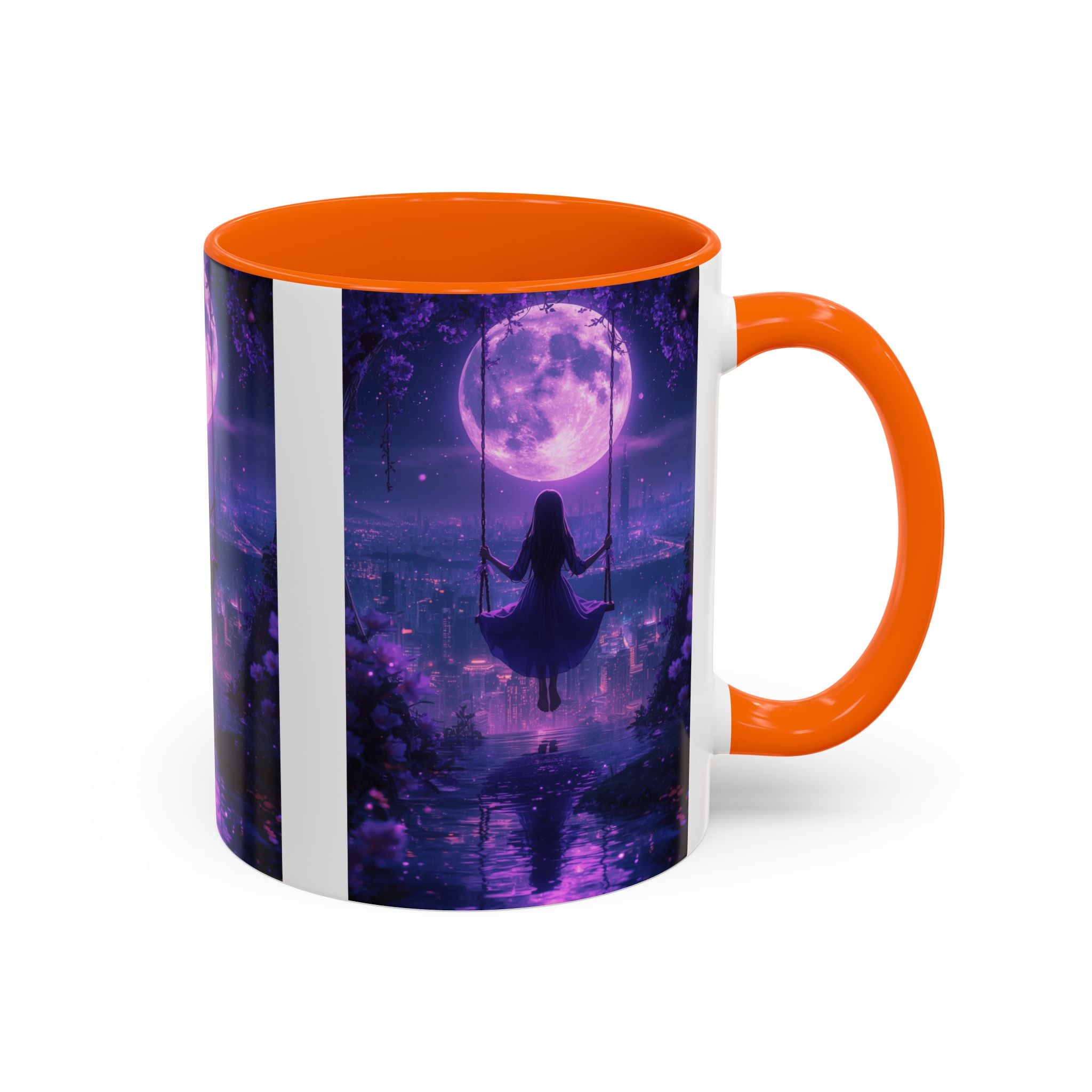 anime Dreamy Moonlit Swing Accent Coffee Mug, Artistic Mug, Celestial Coffee Cup, Fantasy Beverage Holder, Gift for Dreamers