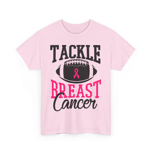 Unisex Heavy Cotton Tee - Tackle Breast Cancer Awareness Shirt, Football Support Tee, Gift for Cancer Fighters, Sports Fundraiser Shirt