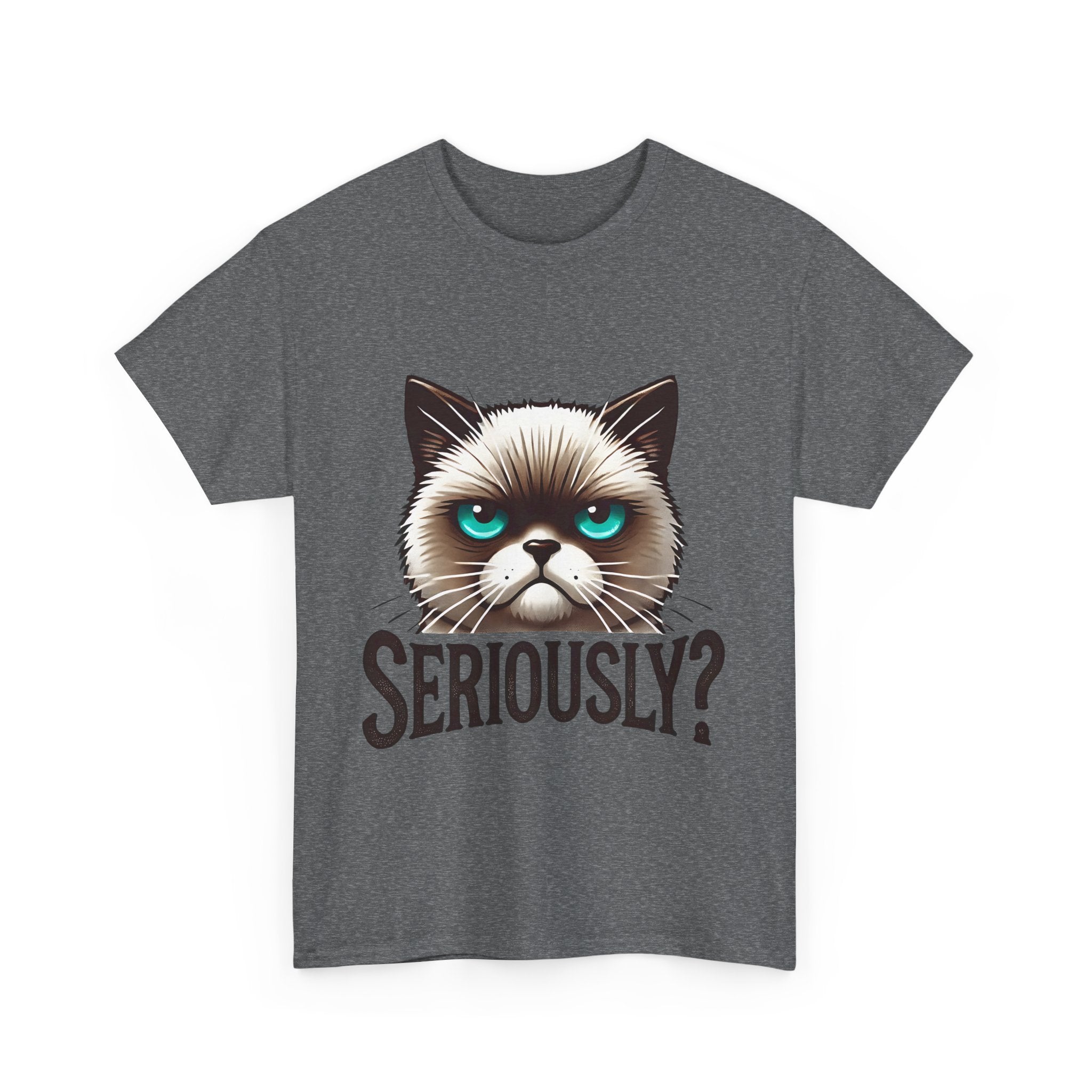 Funny Cat Graphic Tee - 'Seriously?' Unisex Heavy Cotton Shirt