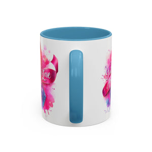 Inspirational Ribbon Coffee Mug - Faith, Hope, Love, Support, Gift for Cancer Awareness, Breast Cancer, Encouragement, Motivational