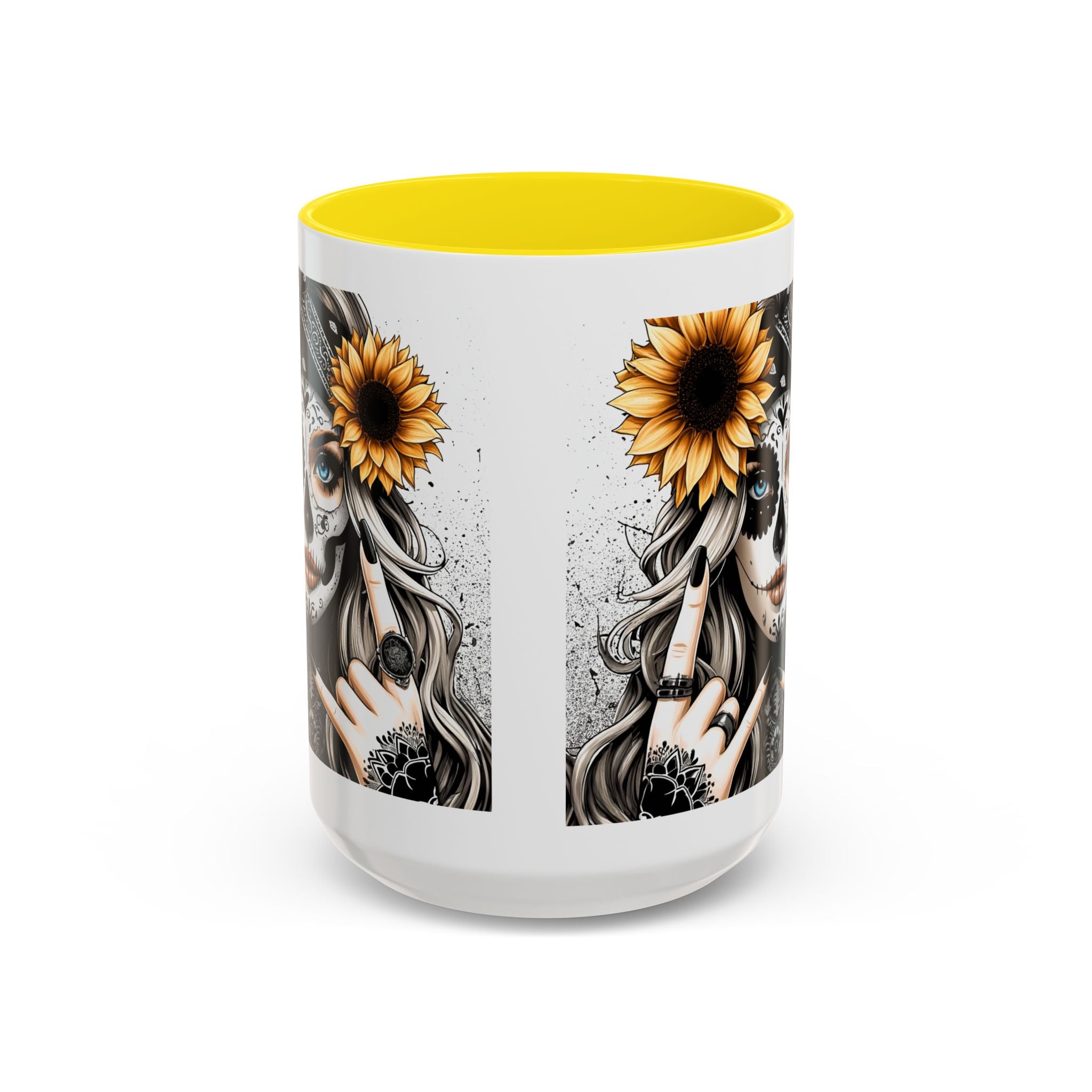 Sunflower Skull Accent Coffee Mug, Gothic Floral Mug, Unique Gift for Coffee Lovers, Boho Decor, Halloween Mug, Artful Drinkware