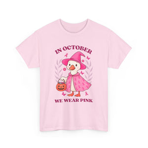Breast Cancer Awareness Tee, Cute Pink Duck Shirt for October, Unisex Cotton T-Shirt, Awareness Month Apparel, Funny Halloween Outfit