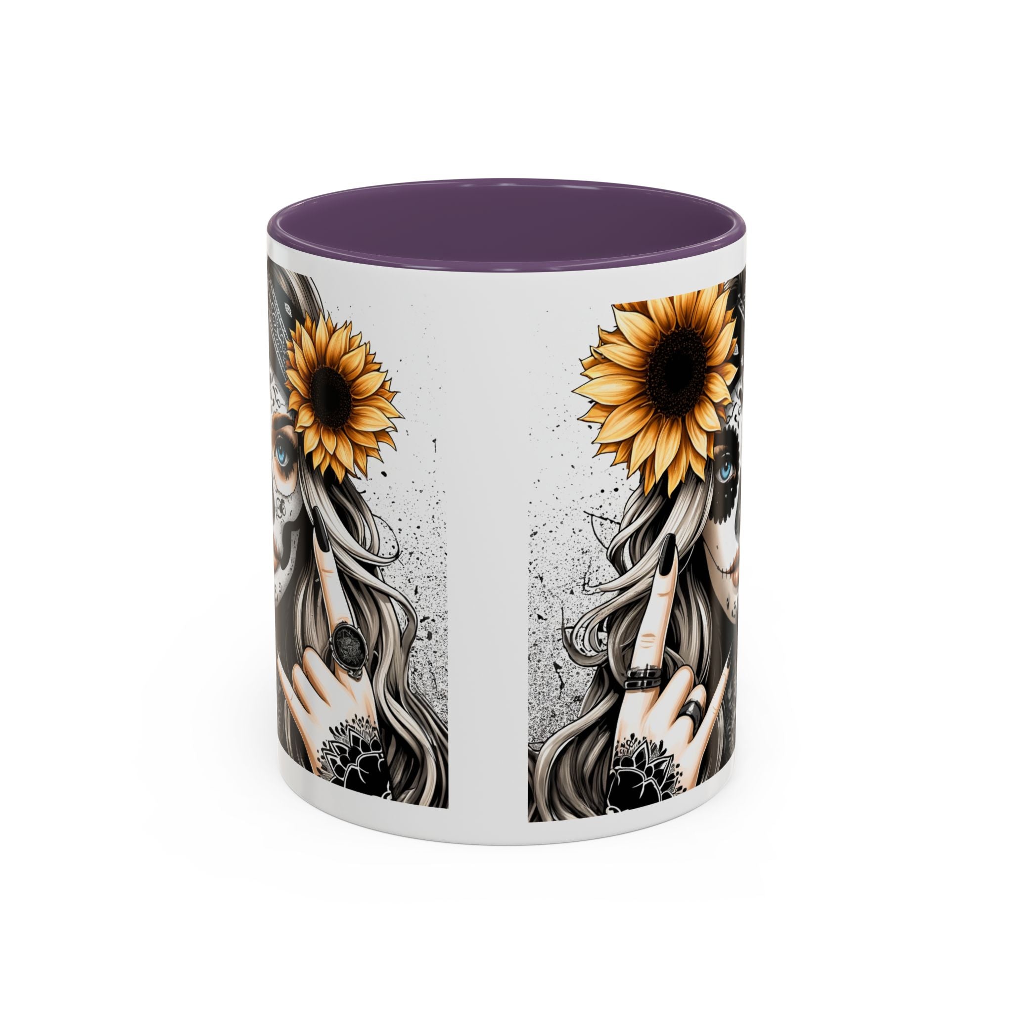 Sunflower Skull Accent Coffee Mug, Gothic Floral Mug, Unique Gift for Coffee Lovers, Boho Decor, Halloween Mug, Artful Drinkware