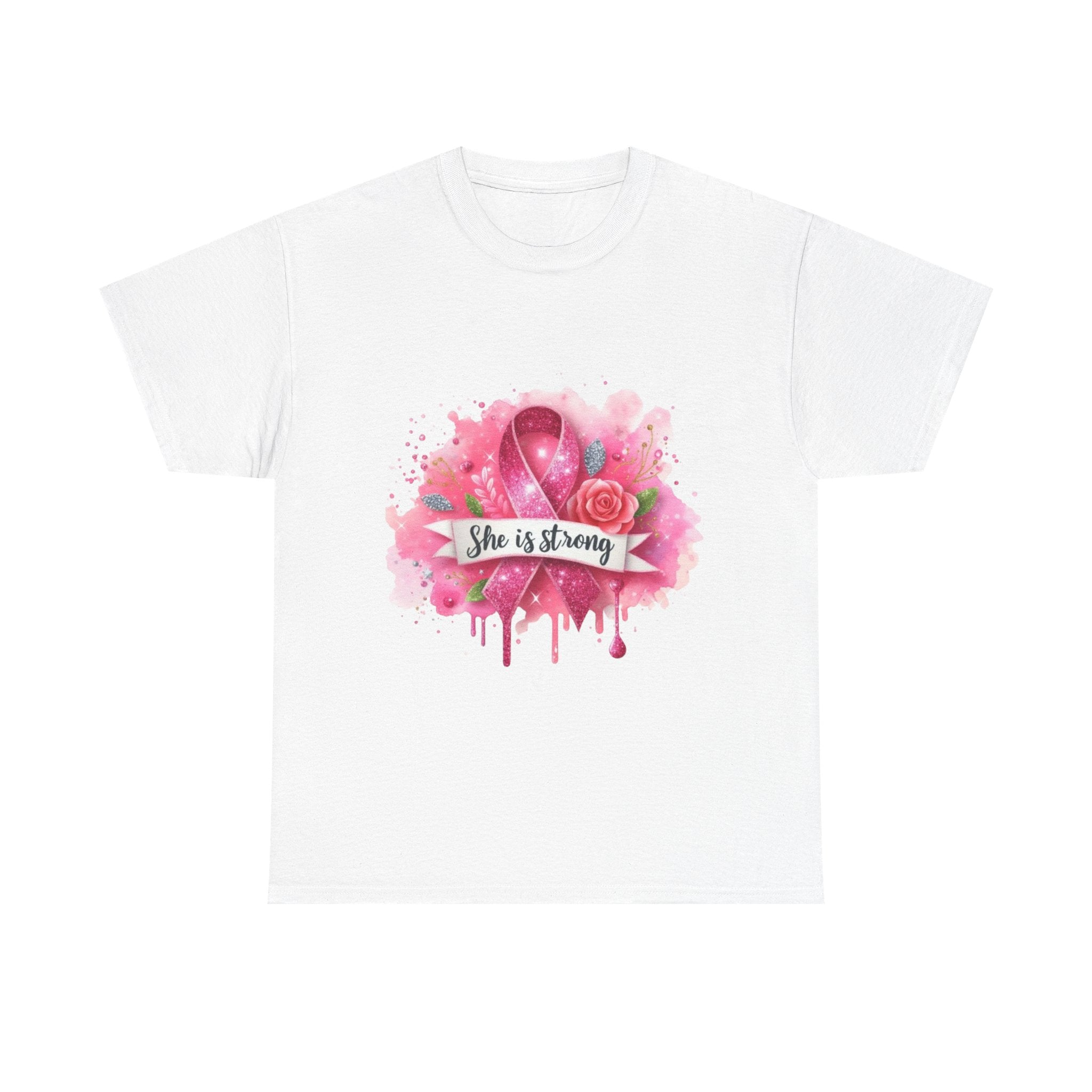 Unisex Heavy Cotton Tee - "She is Strong" Breast Cancer Awareness Shirt, Inspirational Tee, Gift for Her, Supportive Apparel, [...]