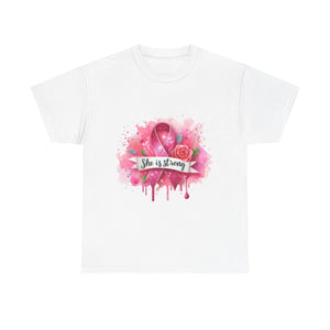 Unisex Heavy Cotton Tee - "She is Strong" Breast Cancer Awareness Shirt, Inspirational Tee, Gift for Her, Supportive Apparel, [...]