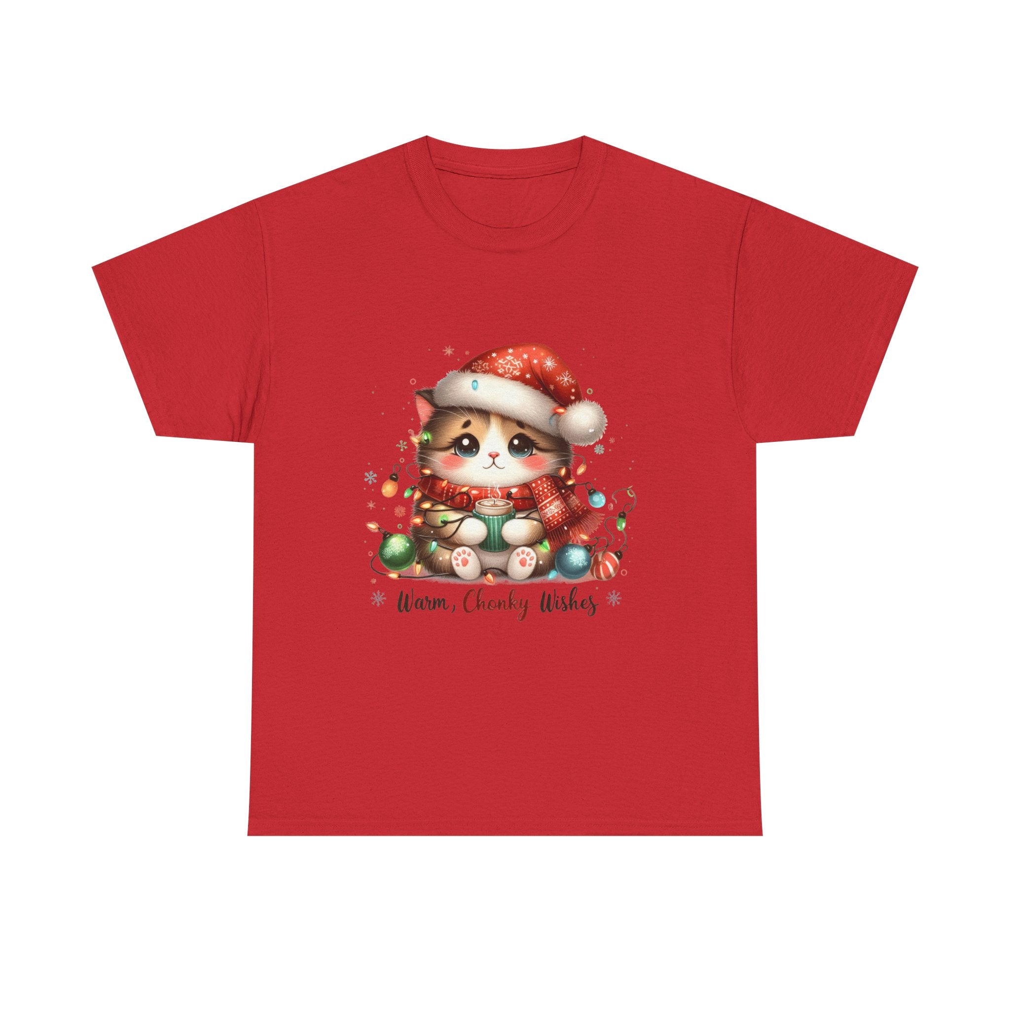 Cute Christmas Cat Tee - Unisex Heavy Cotton Tee, Holiday Gift, Cozy Wear, Festive Apparel, Gift for Cat Lovers