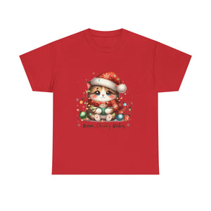 Cute Christmas Cat Tee - Unisex Heavy Cotton Tee, Holiday Gift, Cozy Wear, Festive Apparel, Gift for Cat Lovers