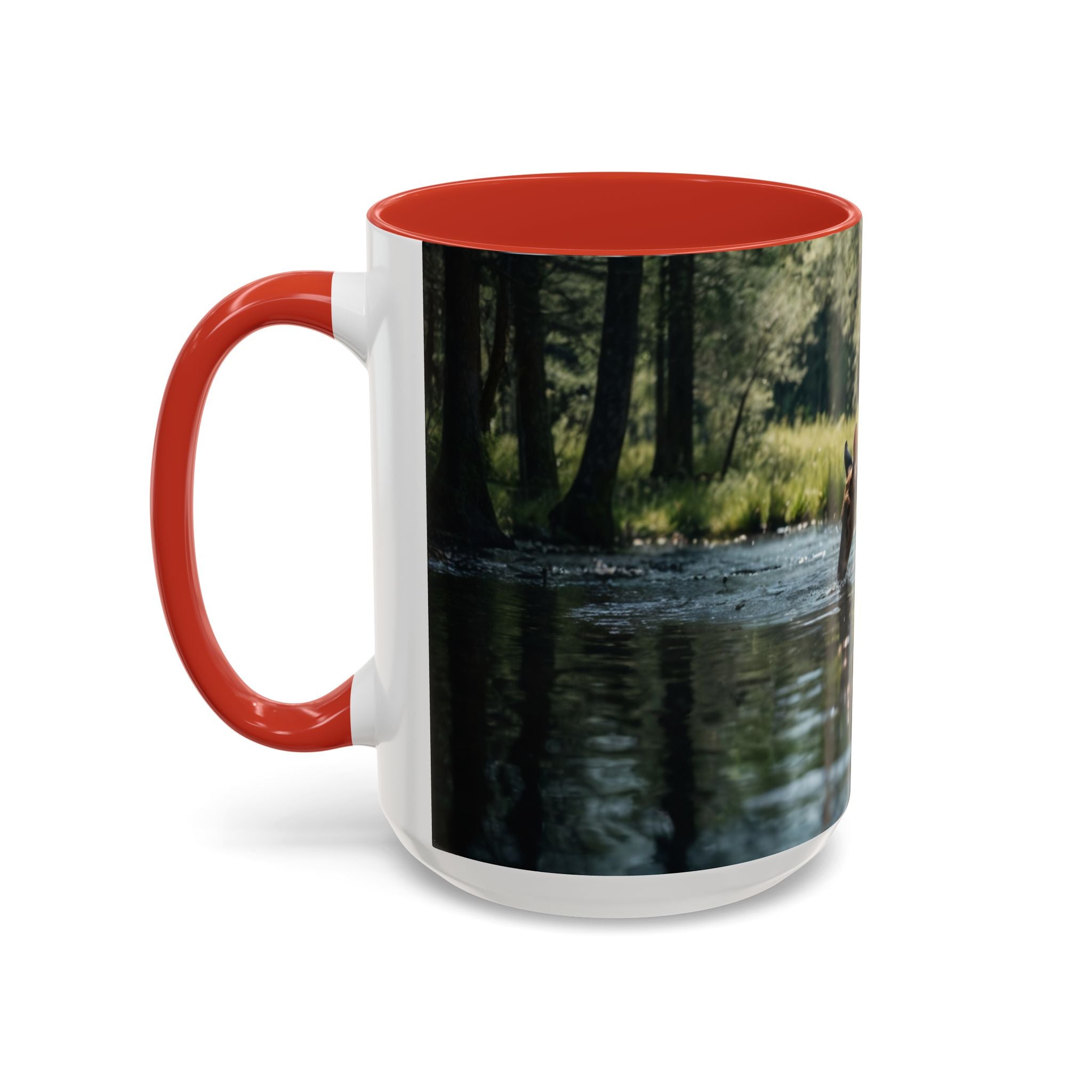 Deer at Stream Accent Coffee Mug — Scenic Wildlife Photo Mug (11/15oz) nature lovers