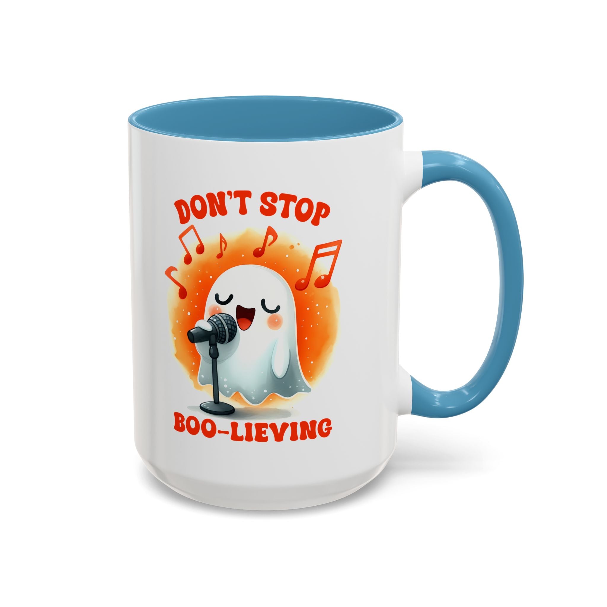 Ghost Coffee Mug, Perfect for Halloween, Fun Gift for Kids & Adults, Don't Stop Boo-lieving Mug, Caffeinated Spirits