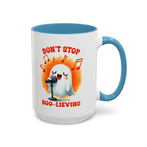 Ghost Coffee Mug, Perfect for Halloween, Fun Gift for Kids & Adults, Don't Stop Boo-lieving Mug, Caffeinated Spirits