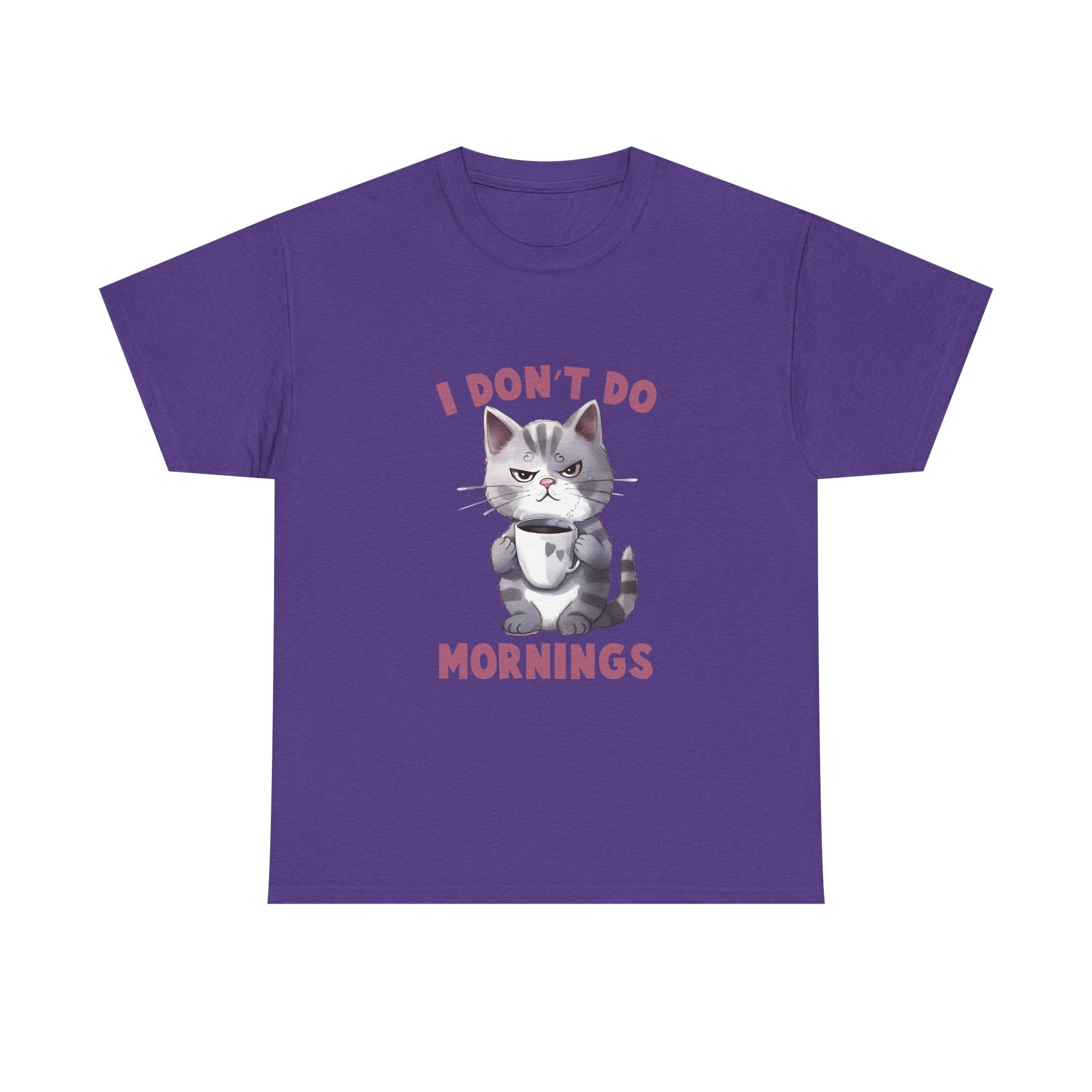 I Don't Do Mornings Cat Tee | Funny Unisex Cotton T-Shirt, Gift for Cat Lovers, Relaxed Fit Top, Cute Pet Owner Appreciation