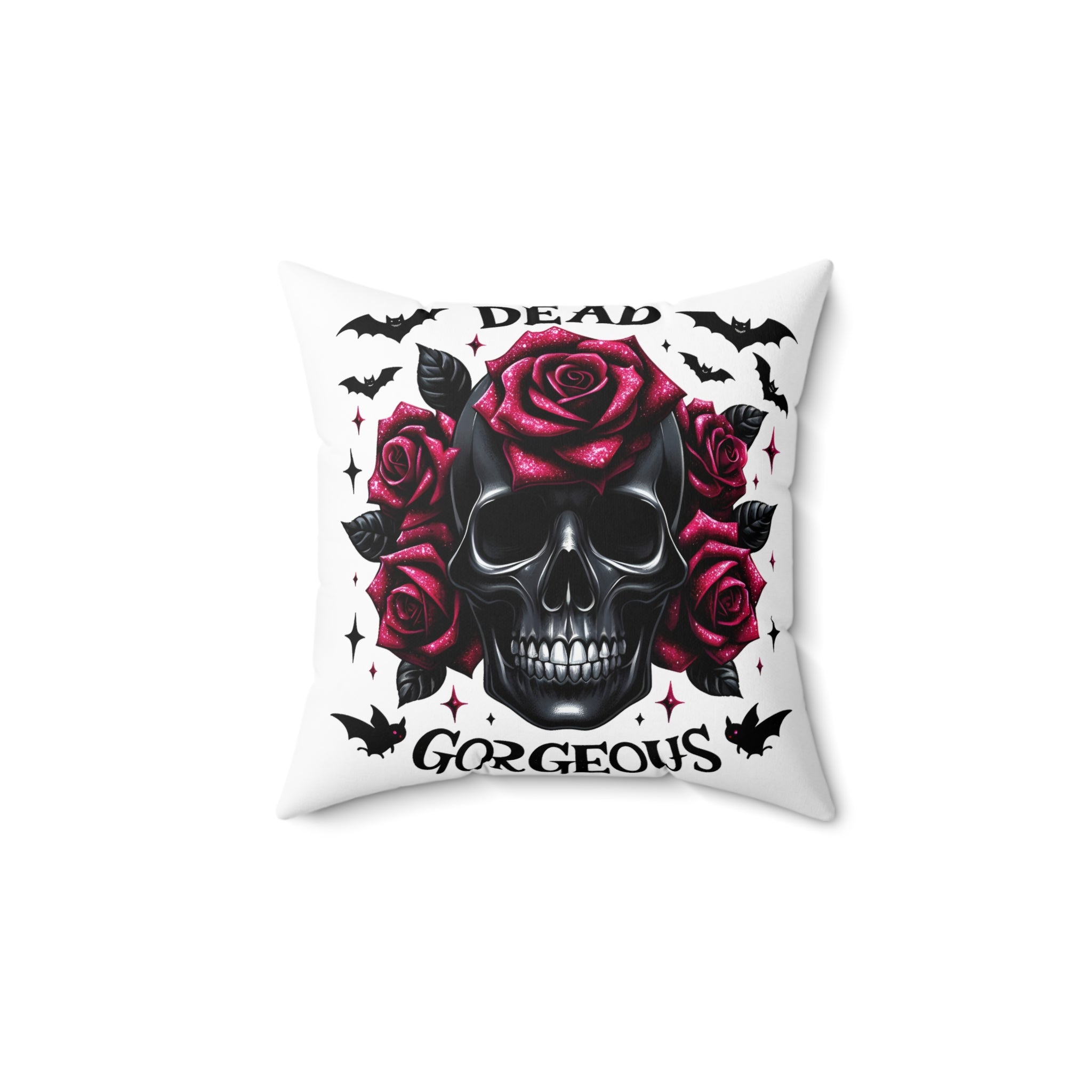 Skull & Roses Pillow — "Dead Gorgeous" Gothic Decorative Throw Pillow