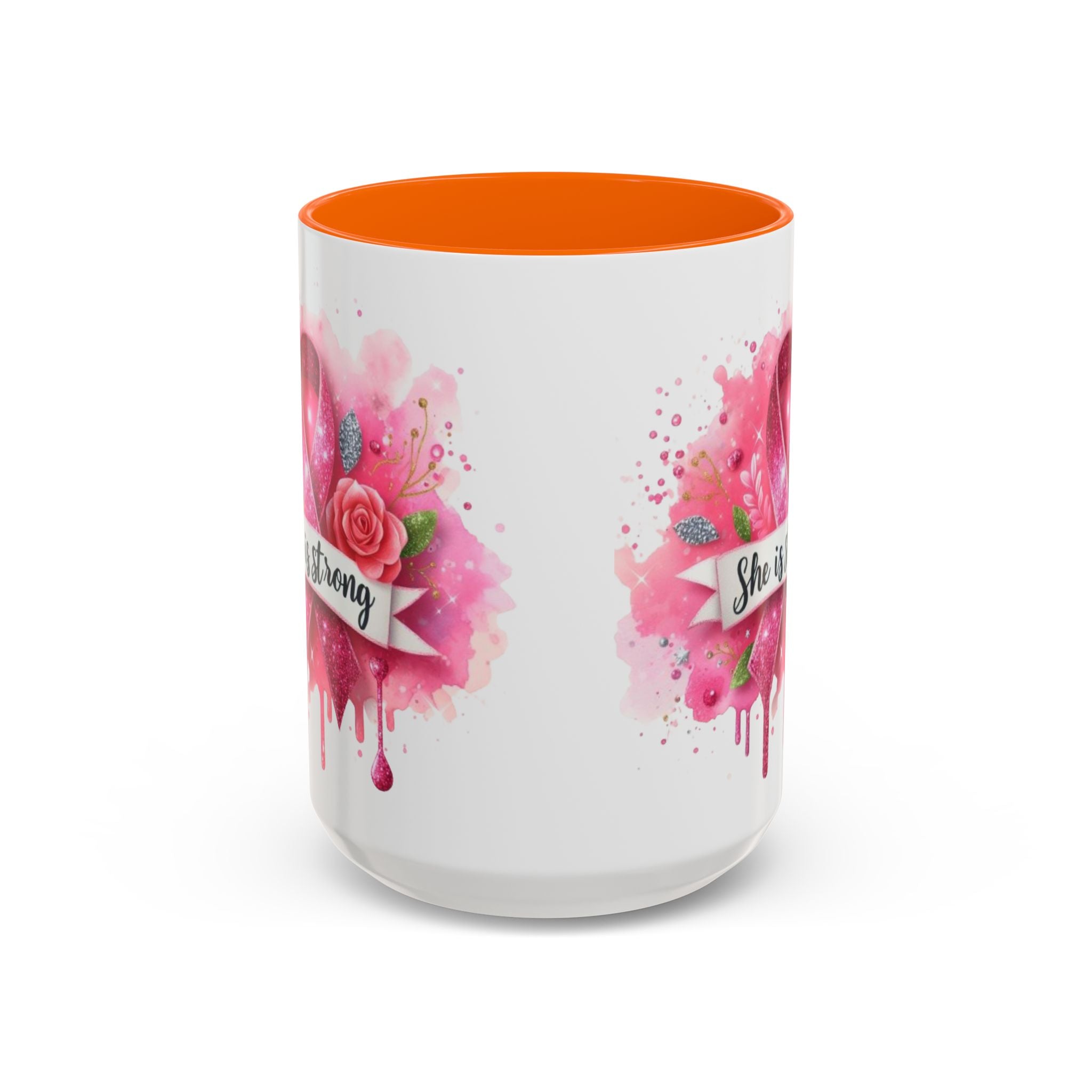 Empowering Pink Ribbon Coffee Mug - She Is Strong, Inspirational Gift for Breast Cancer Awareness, Motivational Drinkware, Supportive [...]