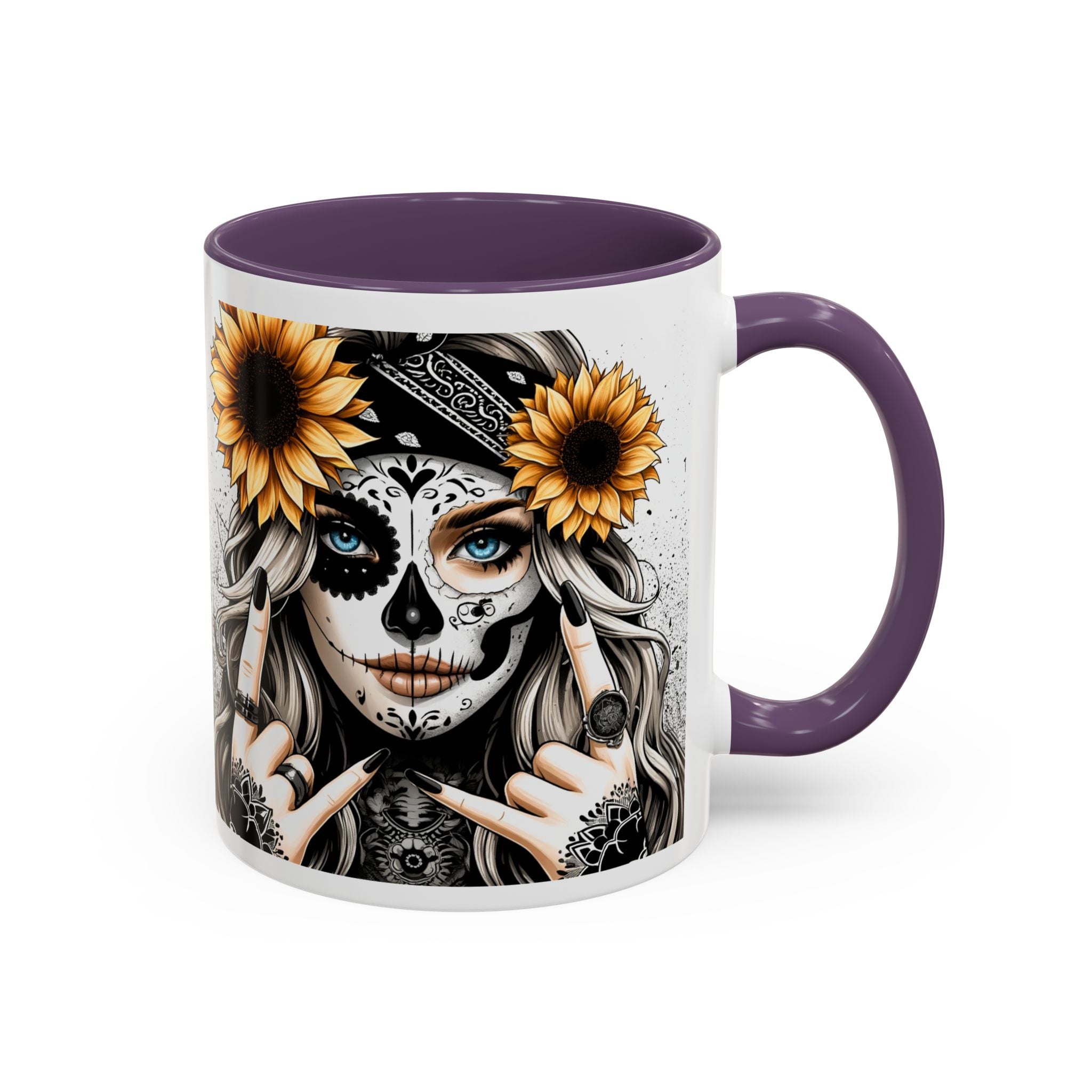 Sunflower Skull Accent Coffee Mug, Gothic Floral Mug, Unique Gift for Coffee Lovers, Boho Decor, Halloween Mug, Artful Drinkware