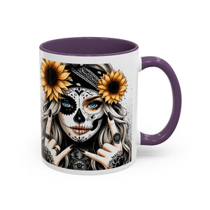 Sunflower Skull Accent Coffee Mug, Gothic Floral Mug, Unique Gift for Coffee Lovers, Boho Decor, Halloween Mug, Artful Drinkware