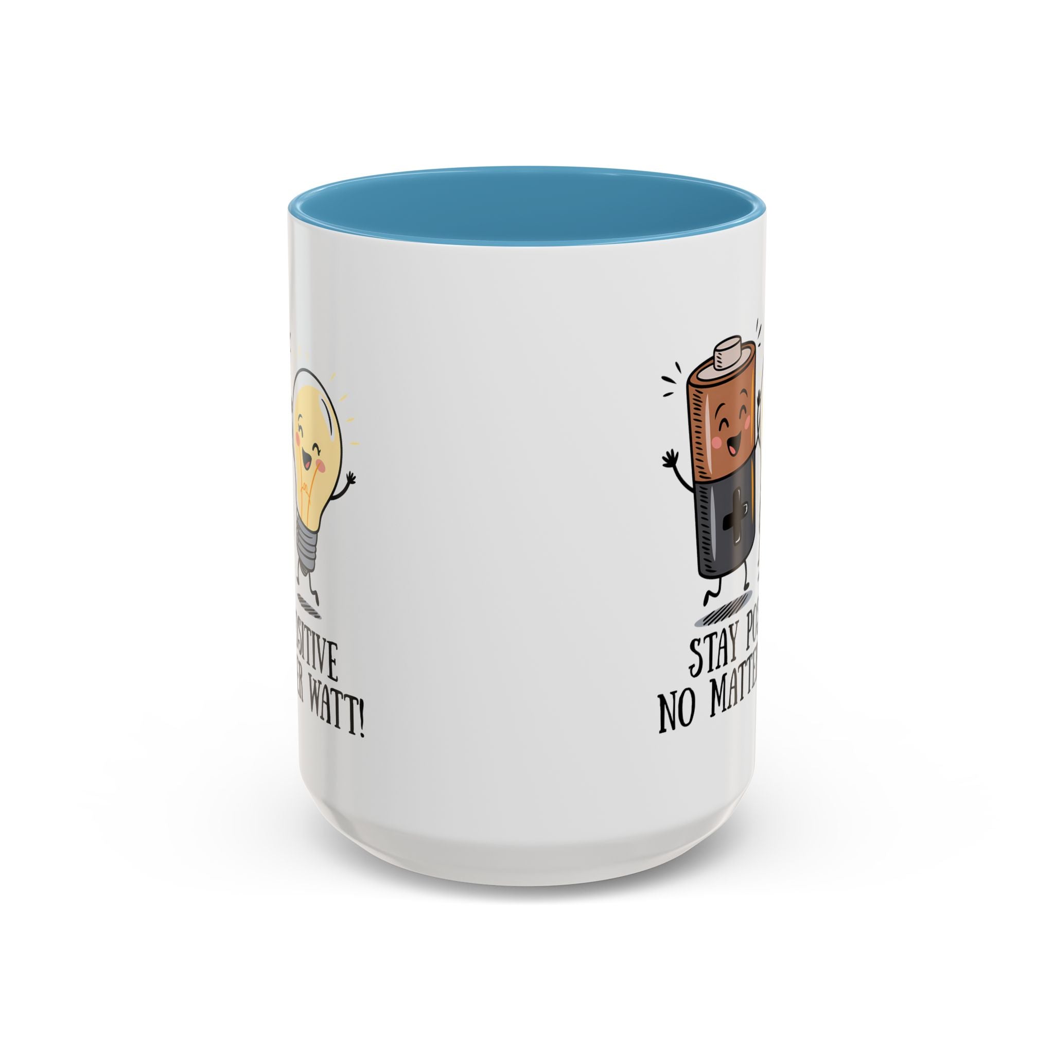Stay Positive Accent Coffee Mug - 11oz & 15oz - Cute Light Bulb & Battery Design