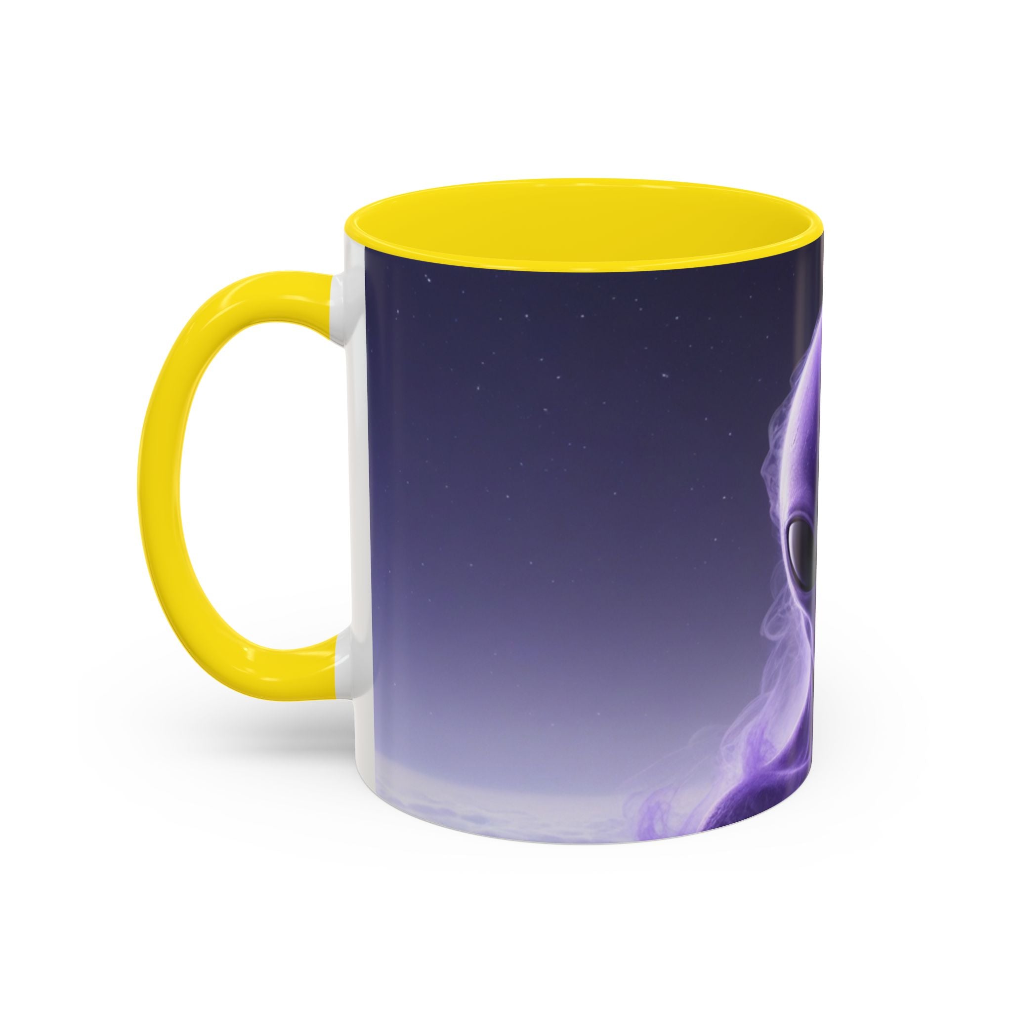 Alien Portrait Accent Coffee Mug — Purple Cosmic Extraterrestrial Art (11/15oz)