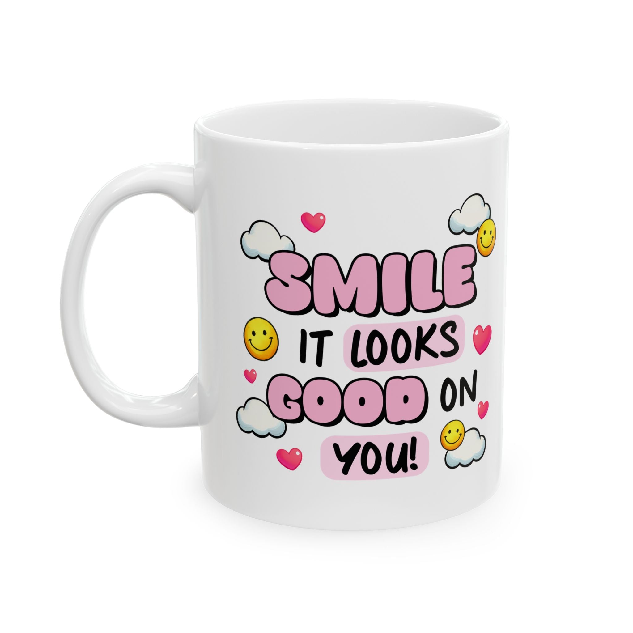 Ceramic Mug with Positive Vibes, Smile It's Good on You, Gift for Friends, Happy Mug for Coffee Lovers, Cute Cup for Everyday Use, [...]