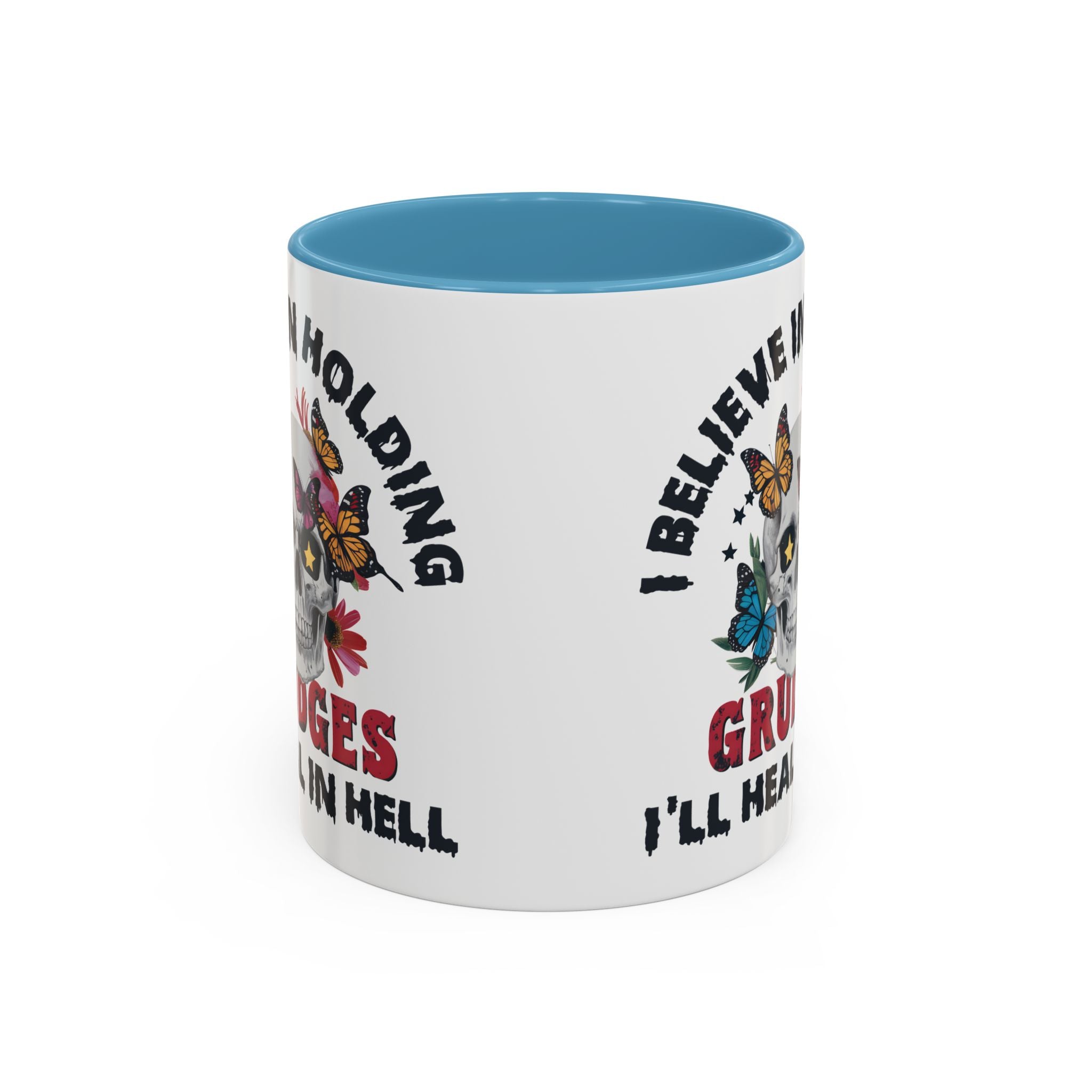 Grudge-Holder Coffee Mug - 11 & 15oz Ceramic with Floral Skull Design gothic horror art