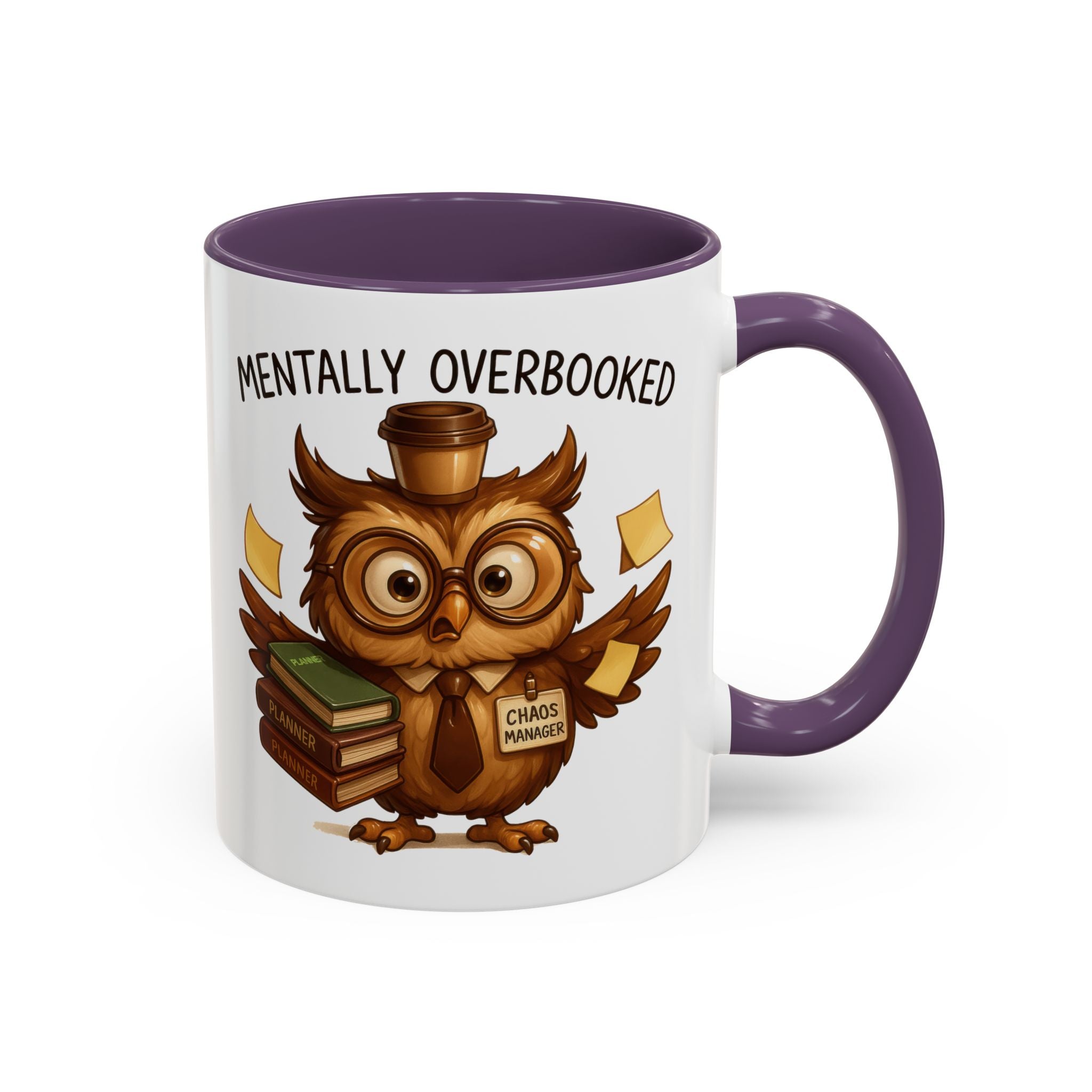 Cute Owl Coffee Mug | Mentally Overbooked Mug | Gifts for Book Lovers, Teacher Gifts, Office Decor, Funny Coffee Cup
