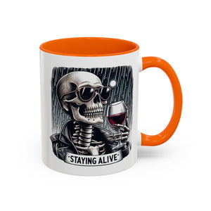 Stylish Skull Coffee Mug, Gothic Drinkware, Staying Alive Gift for Halloween, Funny Office Mug, Alternative Drinkware