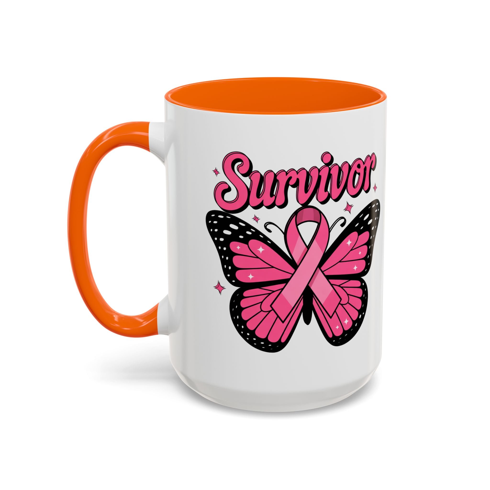 Survivor Butterfly Coffee Mug, Inspirational Gift, Pink Ribbon Mug, Breast Cancer Awareness, Empowerment Cup, Motivational Drinkware