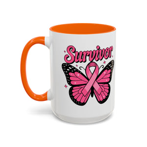 Survivor Butterfly Coffee Mug, Inspirational Gift, Pink Ribbon Mug, Breast Cancer Awareness, Empowerment Cup, Motivational Drinkware