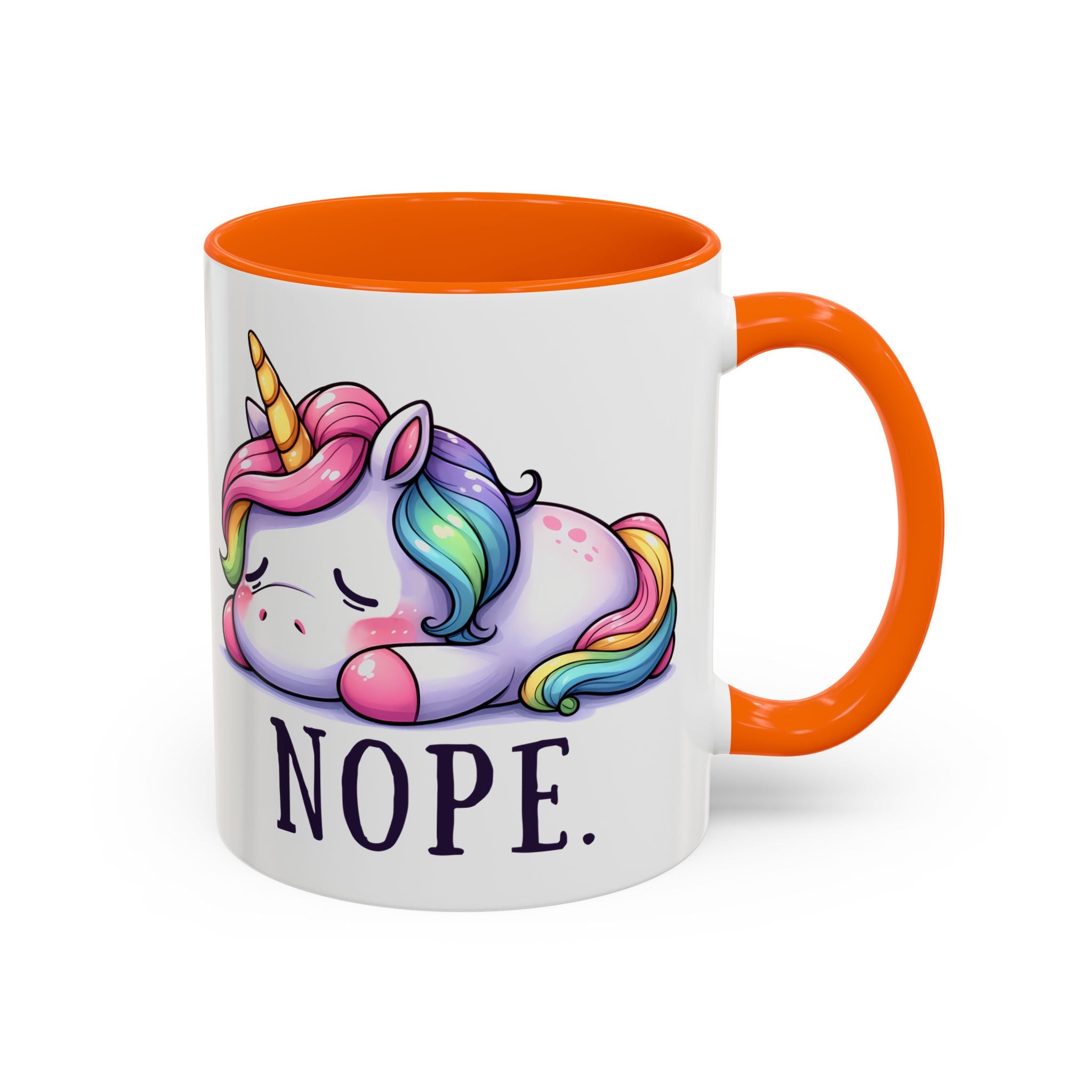Nope Unicorn Accent Coffee Mug — Cute Rainbow Sleeping Unicorn 11/15oz