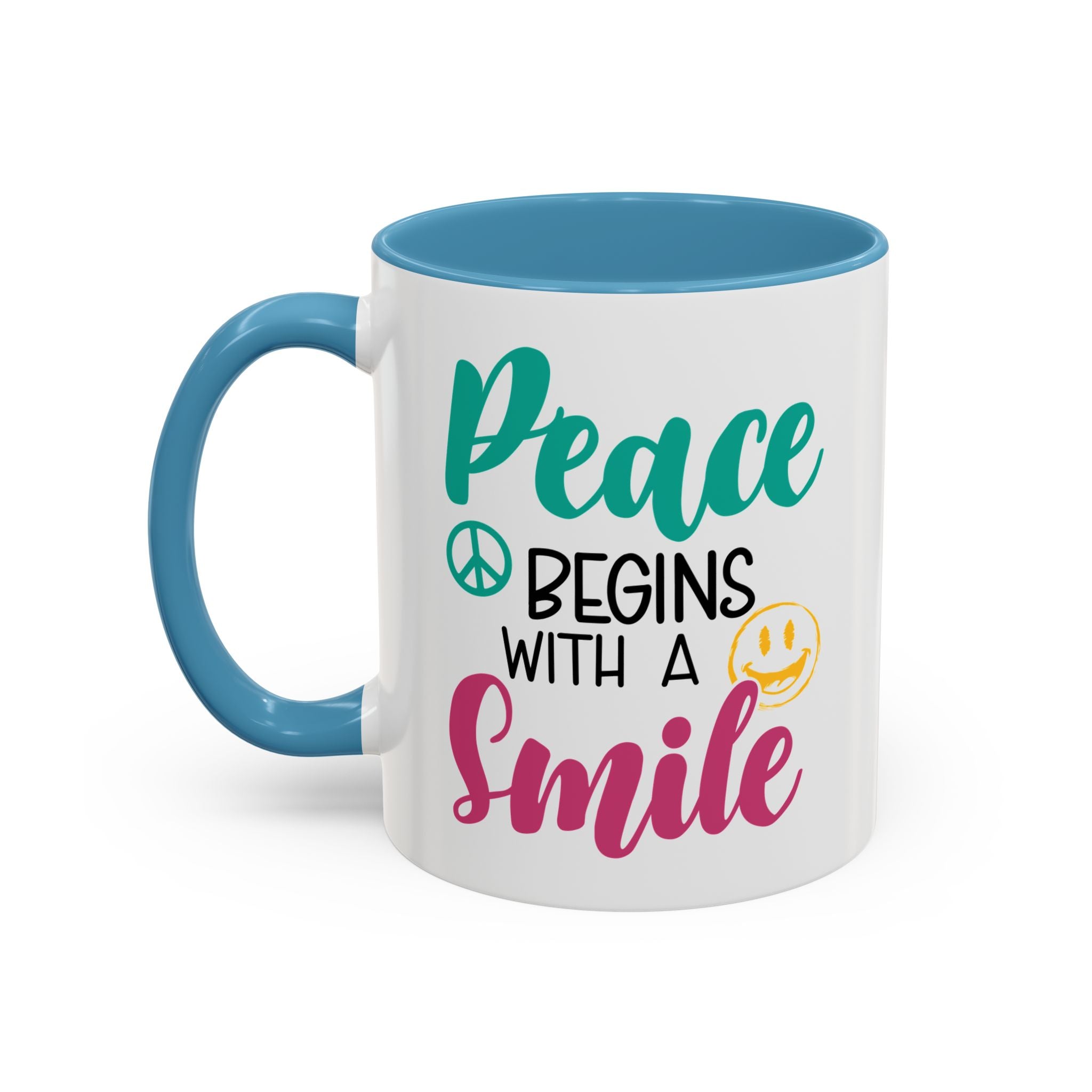 Inspirational Peace Coffee Mug - "Peace Begins with a Smile" - 11oz & 15oz