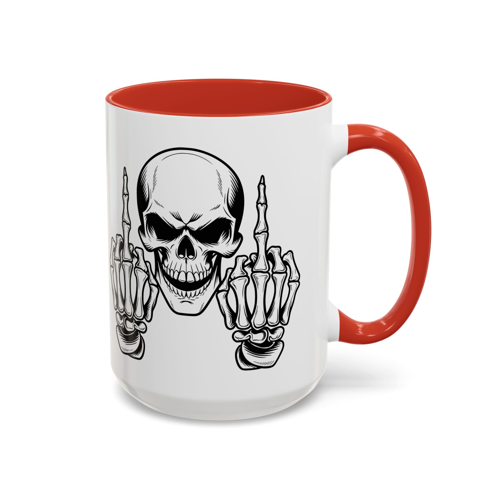 Skull Middle Finger Coffee Mug — Edgy Gothic Accent Mug (11/15oz)