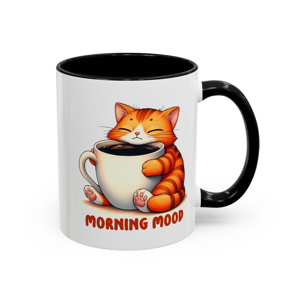 Morning Mood Cat Coffee Mug — Cute Orange Cat Holding Cup (11/15oz)