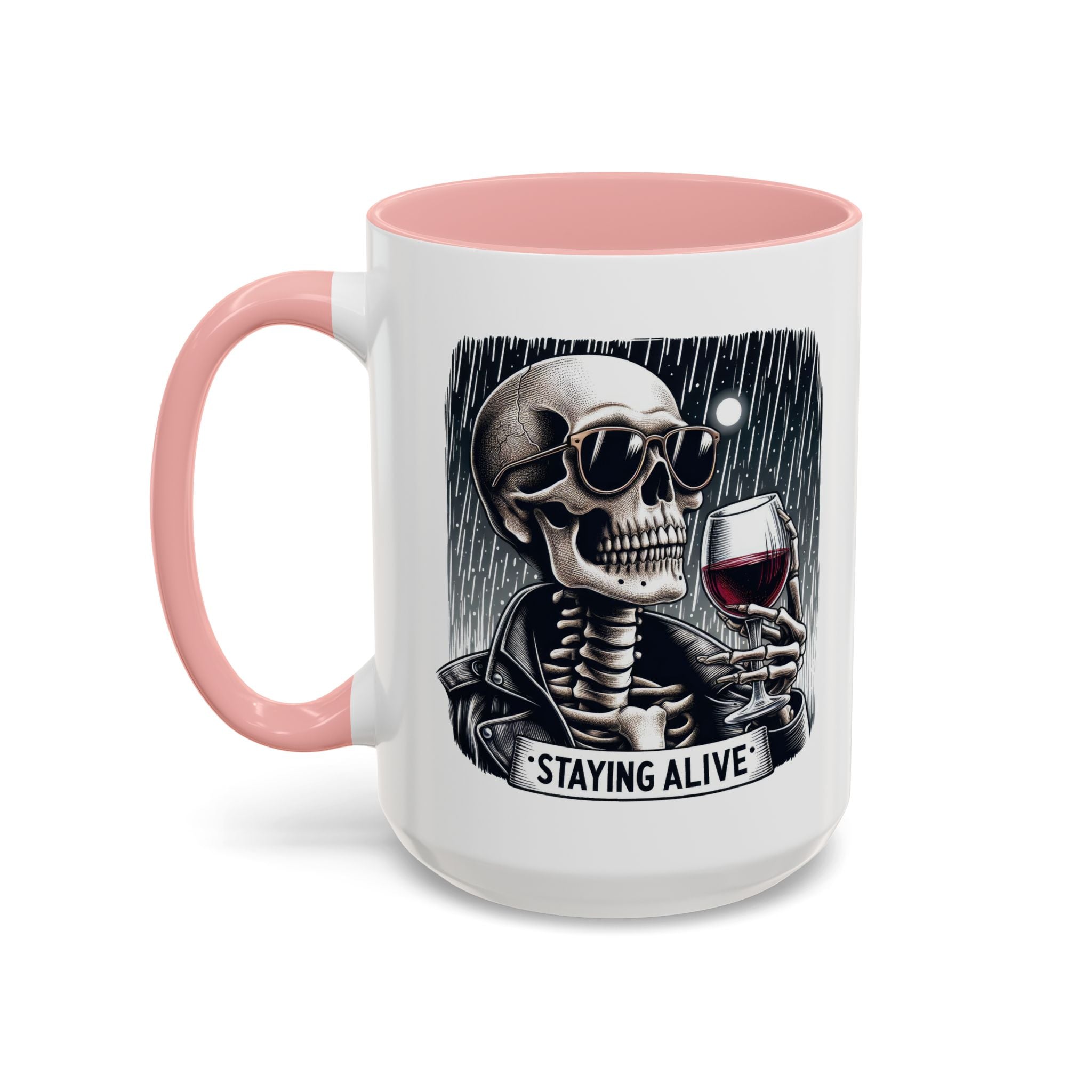Stylish Skull Coffee Mug, Gothic Drinkware, Staying Alive Gift for Halloween, Funny Office Mug, Alternative Drinkware