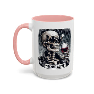 Stylish Skull Coffee Mug, Gothic Drinkware, Staying Alive Gift for Halloween, Funny Office Mug, Alternative Drinkware
