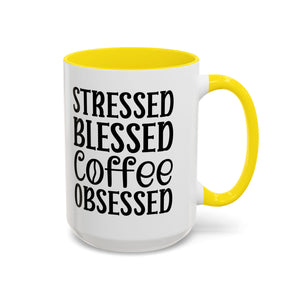 Stressed Blessed Coffee Obsessed Mug, Motivational Coffee Mug, Gift for Coffee Lovers, Funny Office Mug, Self-Care Gift Idea
