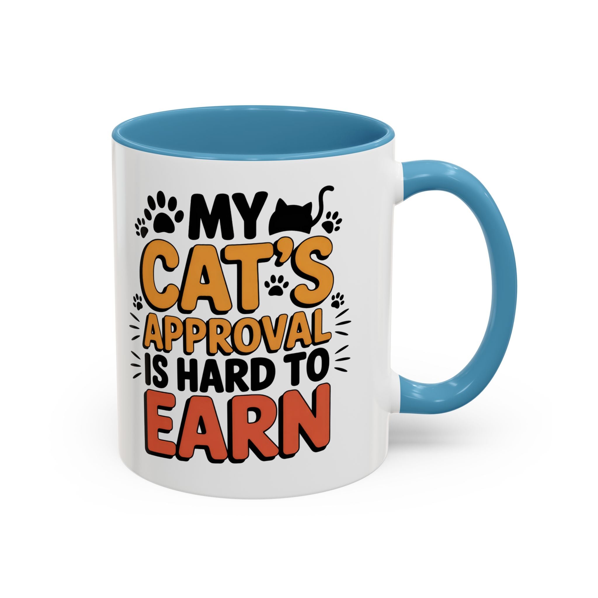 Cat Lover Coffee Mug — "My Cat's Approval Is Hard to Earn" Accent Ceramic Mug