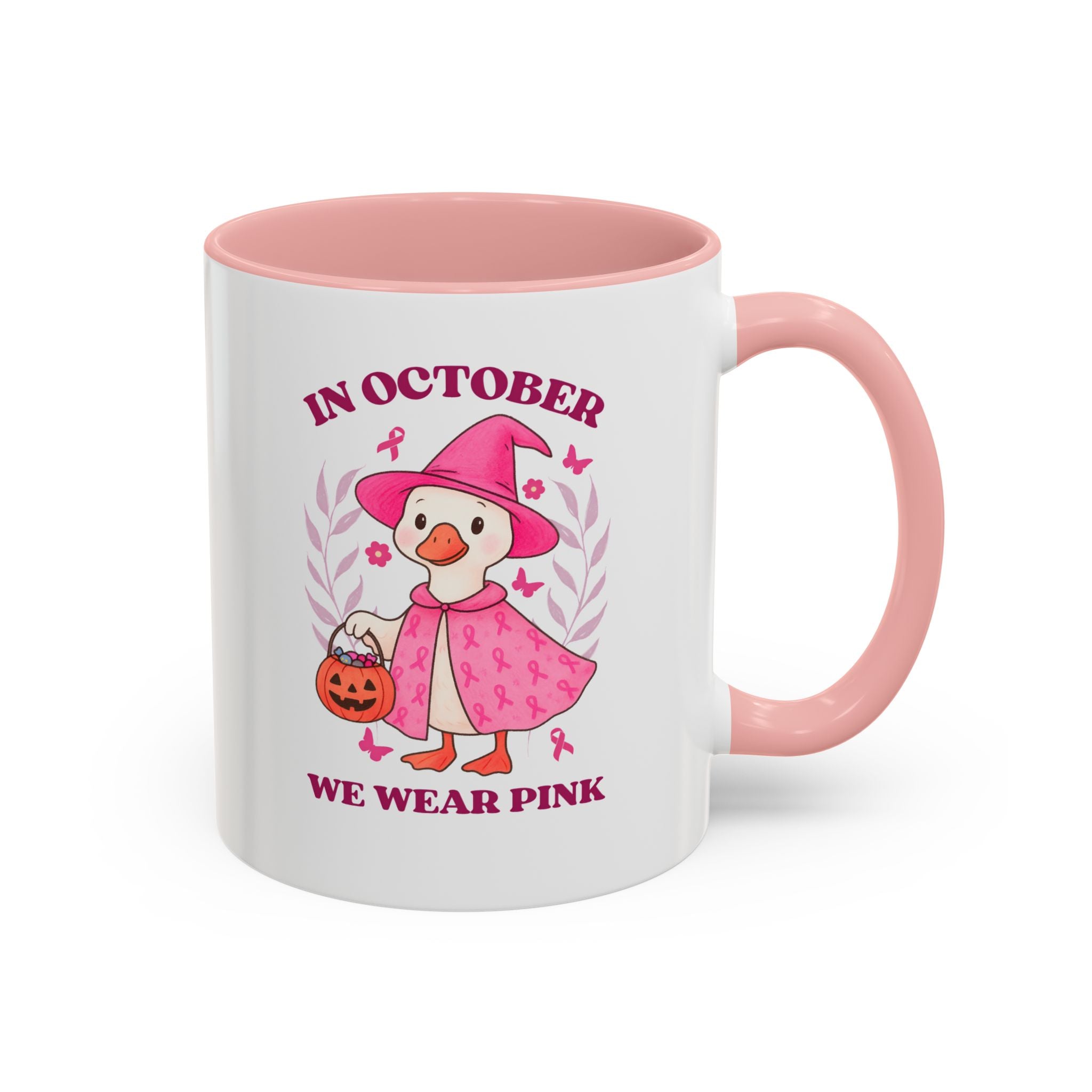 Halloween Breast Cancer Awareness Coffee Mug | October 2023 Gift, Pink Ribbon Mug, Spooky Coffee Cup, Cute Duck Mug, Fall Decor