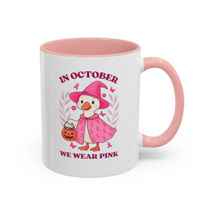 Halloween Breast Cancer Awareness Coffee Mug | October 2023 Gift, Pink Ribbon Mug, Spooky Coffee Cup, Cute Duck Mug, Fall Decor