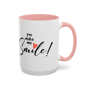 Inspirational Accent Coffee Mug - "You Make Me Smile!" - Perfect Gift for Friends & Family