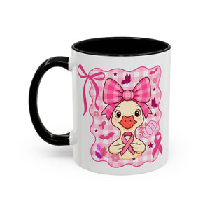 Pink Ribbon Duck Coffee Mug for Breast Cancer Awareness, Cute Gift for Her, Supportive Breast Cancer Mug, Unique Coffee Cup, Holiday Present