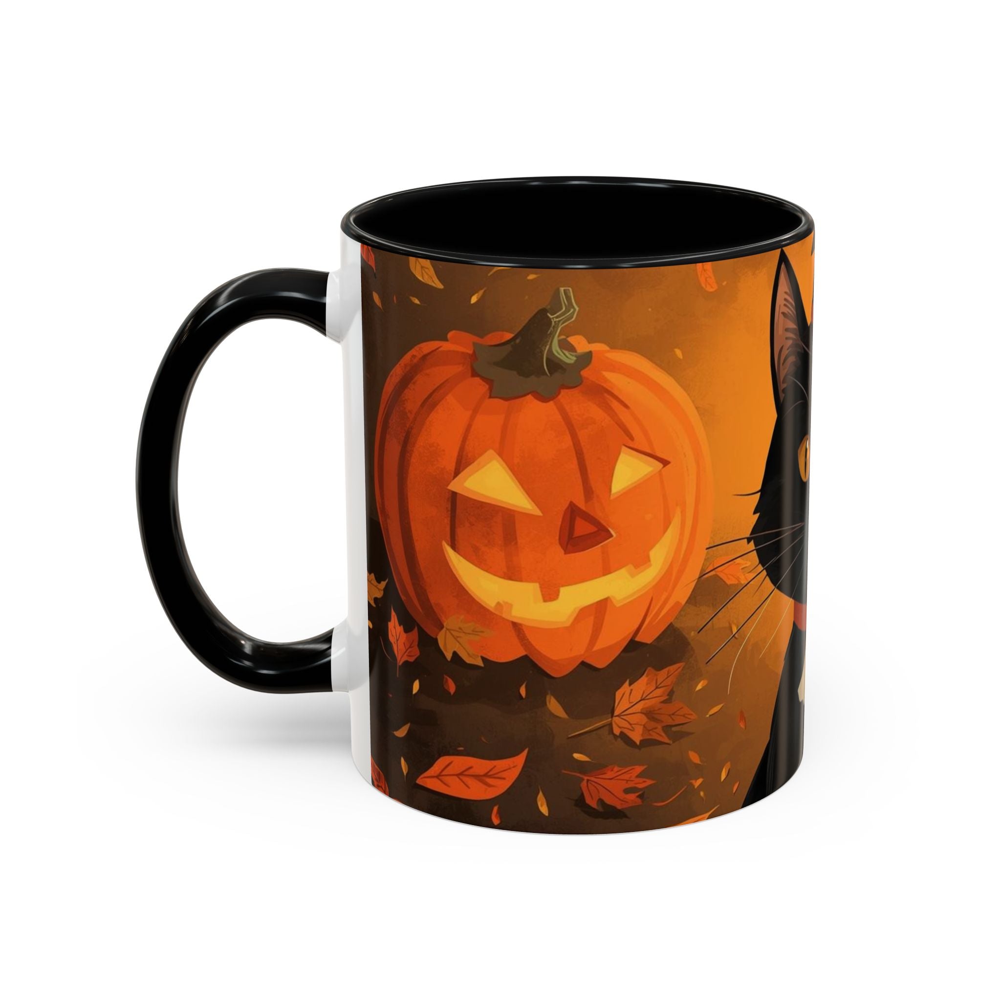 Halloween Cat Coffee Mug - Spooky Black Cat & Pumpkin Design