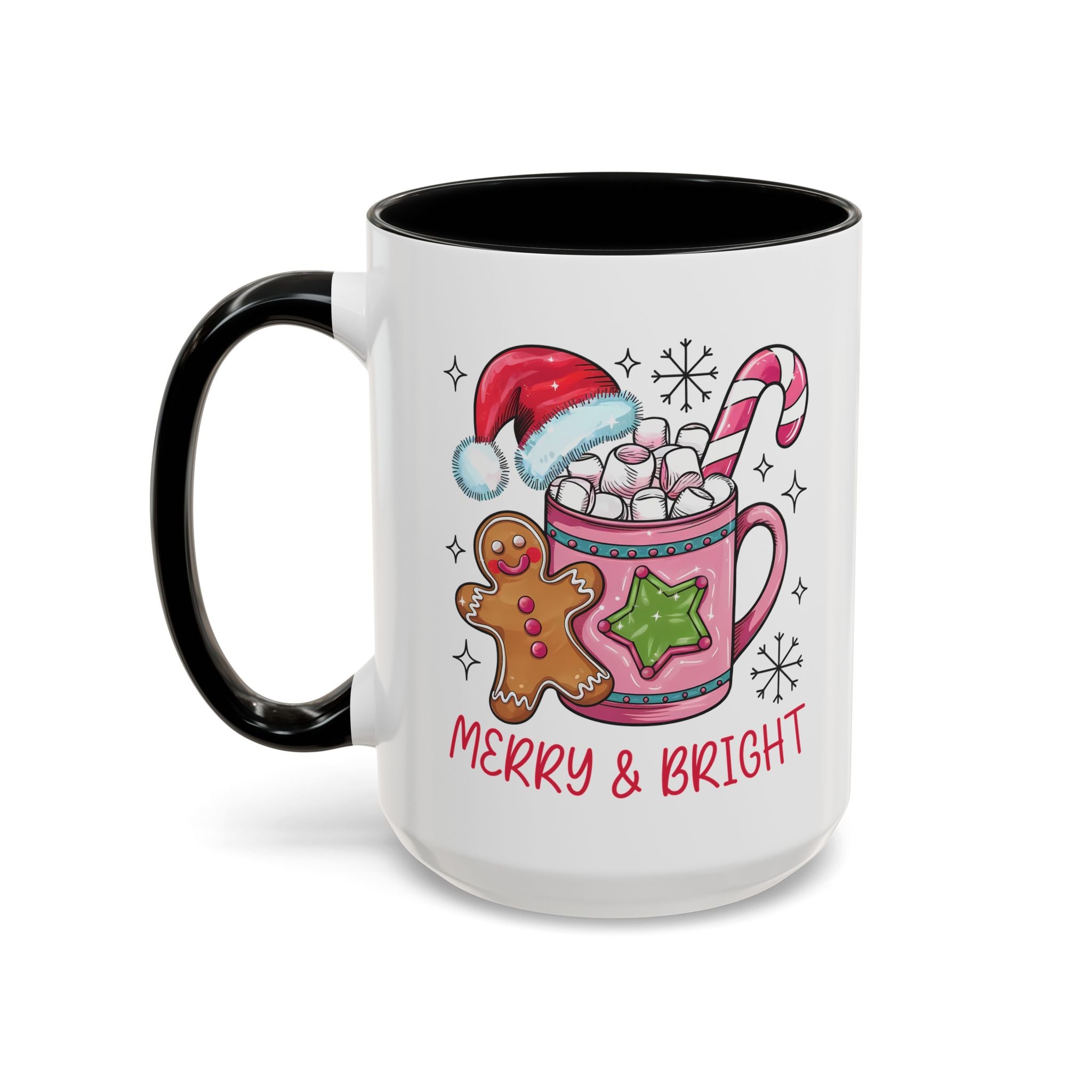 Festive Gingerbread Coffee Mug, Christmas Gift, Holiday Coffee Cup, Merry & Bright Mug, Winter Mug, Hot Chocolate Holder