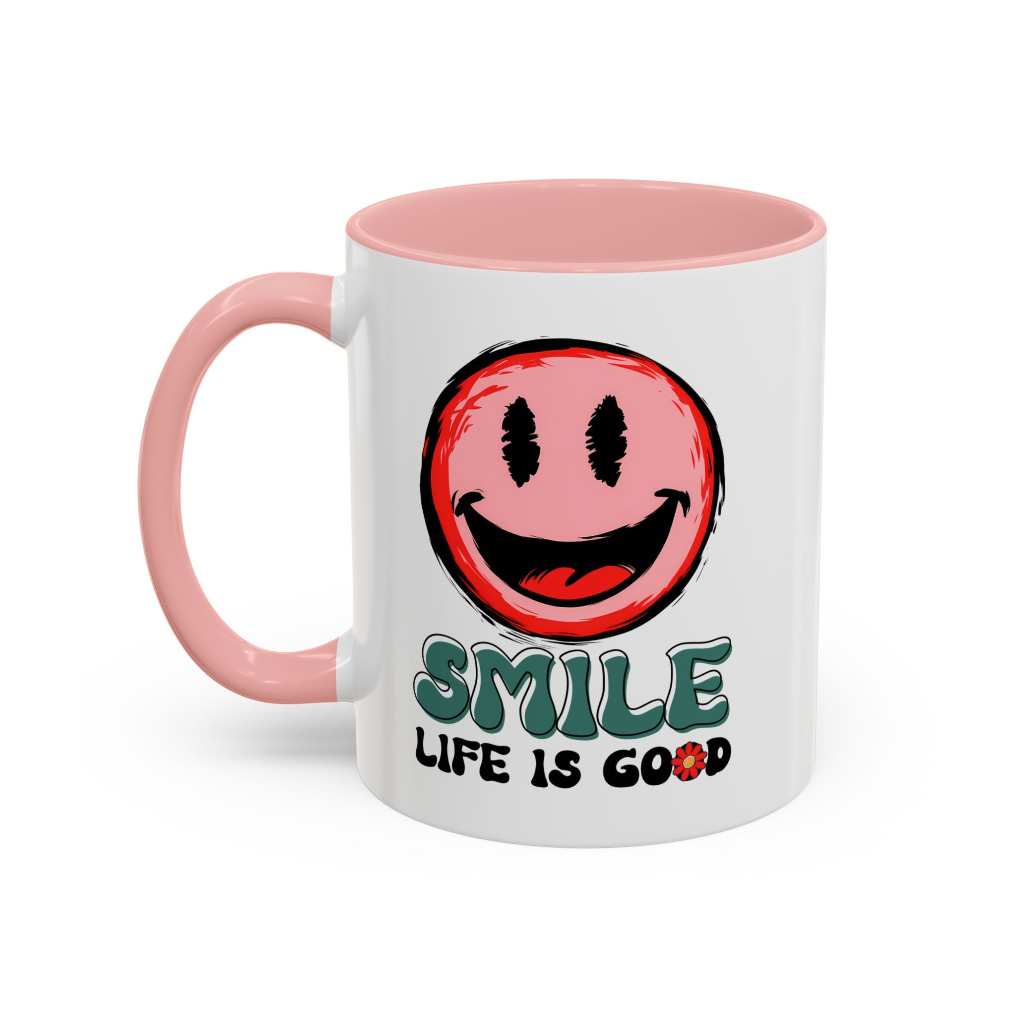 Smiley Face Accent Coffee Mug - "Smile, Life is Good" - 11oz & 15oz