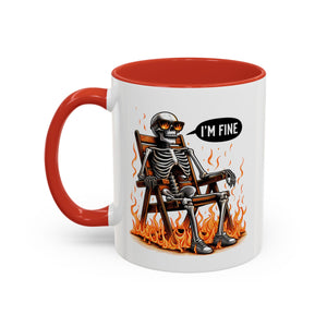 Funny I'M fine  Skeleton on fire Coffee Mug - Humor Gift for Halloween, Coffee Lovers,  Decor, Gag Gift, 11-15oz Accent Mug