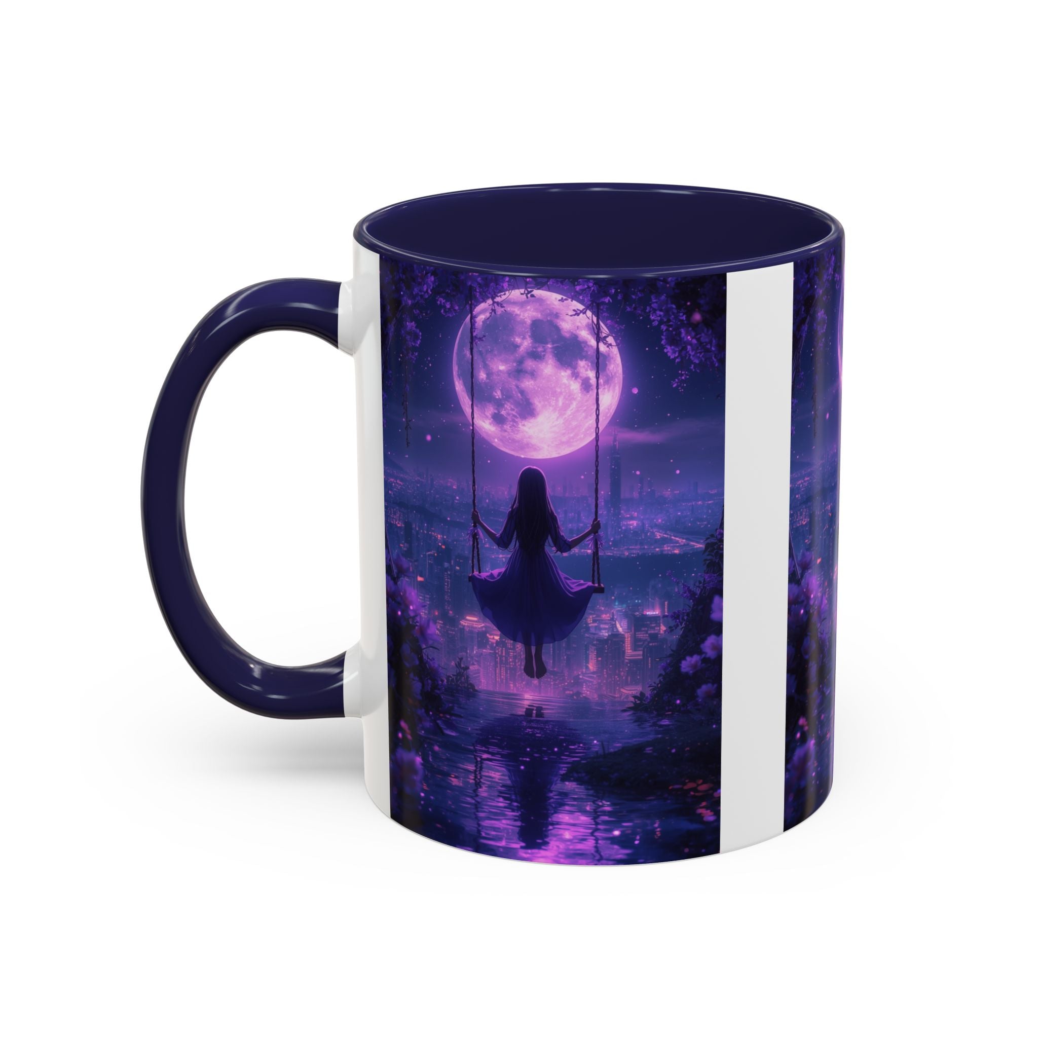 anime Dreamy Moonlit Swing Accent Coffee Mug, Artistic Mug, Celestial Coffee Cup, Fantasy Beverage Holder, Gift for Dreamers