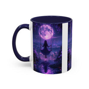 anime Dreamy Moonlit Swing Accent Coffee Mug, Artistic Mug, Celestial Coffee Cup, Fantasy Beverage Holder, Gift for Dreamers