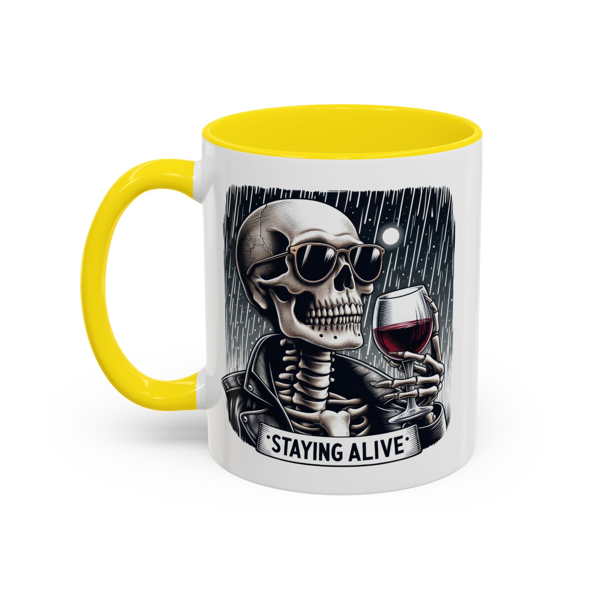 Stylish Skull Coffee Mug, Gothic Drinkware, Staying Alive Gift for Halloween, Funny Office Mug, Alternative Drinkware